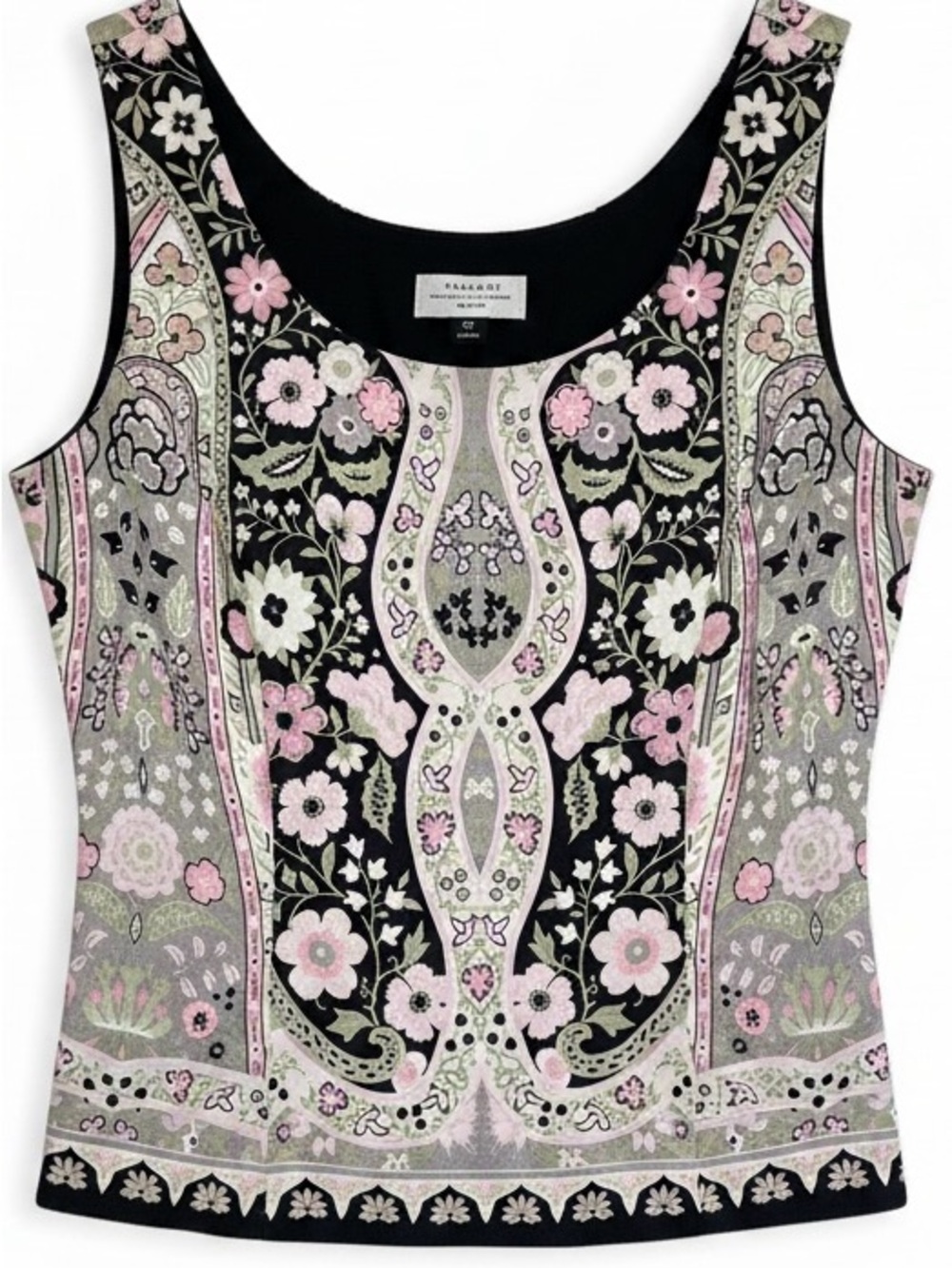 100% Liquid Silk Black & Pink Paisley Floral Scoop Tank - Picture 2 of 6